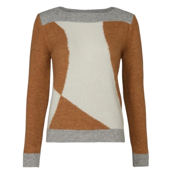 Sita Murt Colorblock Grey Tan Cream Alpaca-Blend Boatneck Sweater - Picture 5 of 8